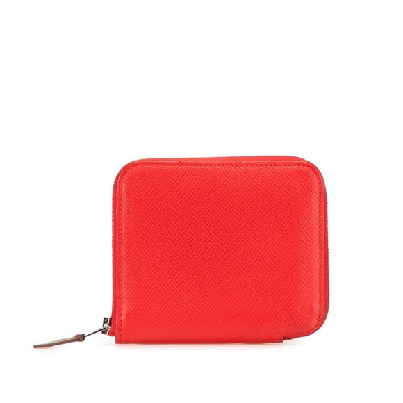 Hermès Azap Compact Silk In Silver Hardware Bifold Wallet/Coin Case Red Rouge... - Picture 1 of 14